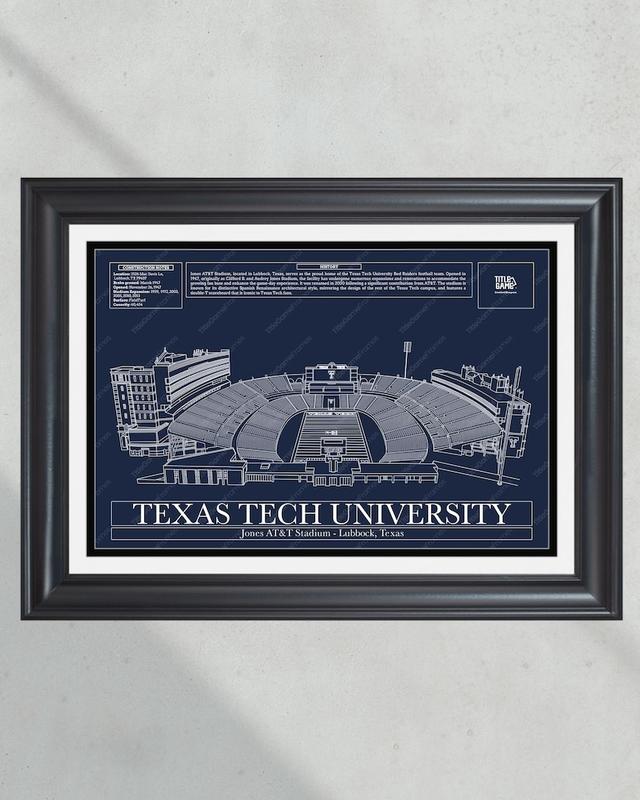 Texas Tech Red Jones AT&T Stadium Football Blueprint Wall Art