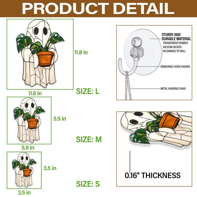Cute Ghost Plant Suncatcher, Ghost and Monstera Acrylic Suncatcher, Halloween Ghost Window Hangings, Plant Lovers Gift, Gift For Mom Ornaments