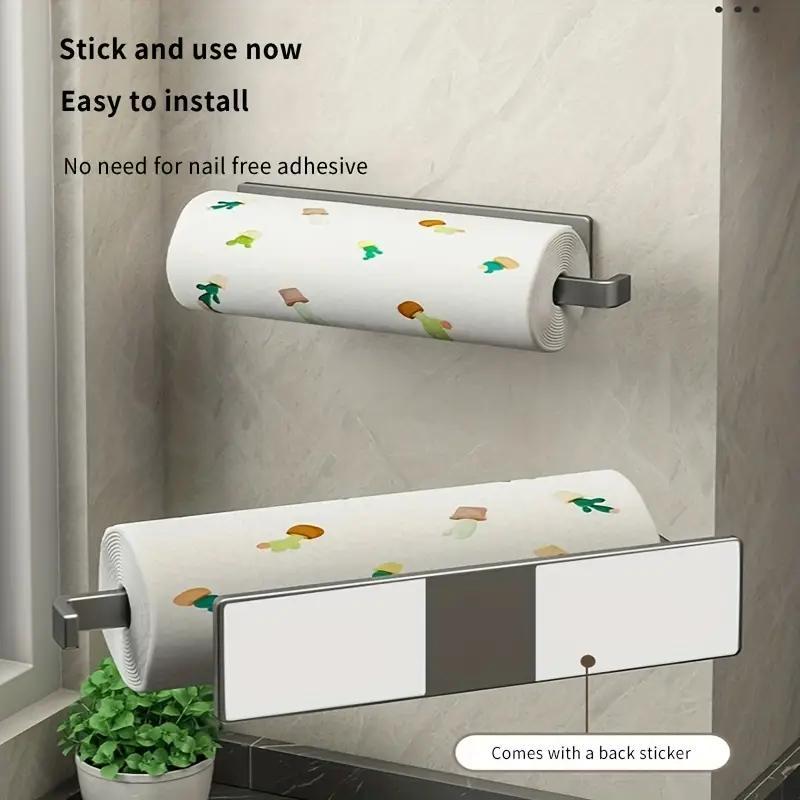 Wall Mounted Kitchen Tissue Holder, 1 Count Kitchen Roll Hanger, Carbon Steel Cling Film Holder, Punch-free Paper Towel Holder, Household Items