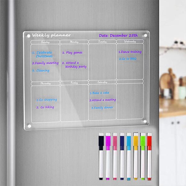 Acrylic Magnetic Calendar Monthly and to Do List for Fridge, Acrylic Clear Magnetic Dry Erase Board Calendar for Refrigerator, Reusable Planning Board, Planner Includes 6 Dry Erase Markers