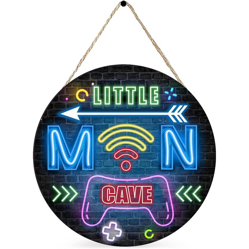 Little Man Cave Sign, Neon Gaming  Decor for  Boys, Wooden  Wall Sign for Gamer Room, Bedroom, Playroom, Living Room Decor