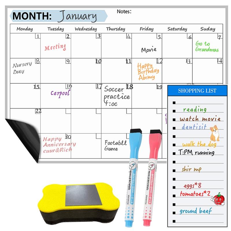 Refrigerator Magnet Calendar - Set of Magnetic Chore & Shopping List Boards - Home & Office Presentation Supplies - Office Accessories - Decor