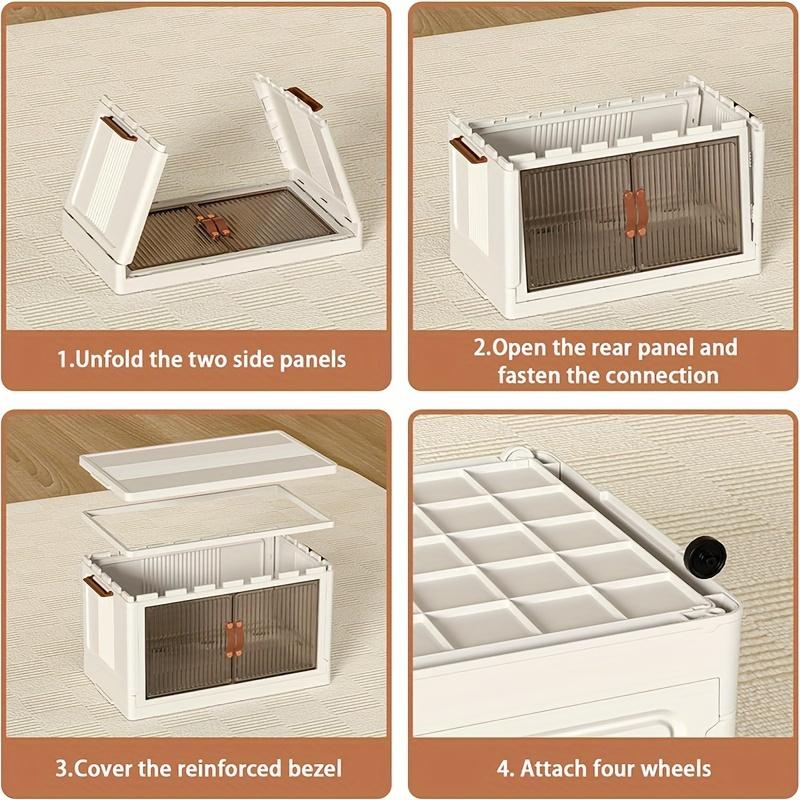 3 4-Layer Stackable Storage Box with Lid and Door Plastic Material Foldable Storage Box Living Room and Bedroom Items Storage Box Organiser