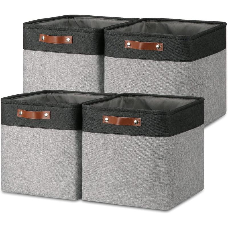 Fabric Storage Cubes 13x13 Storage Baskets for Organizing, 4Pack Large Fabric Storage Bins with Handles Cube Storage Baskets for Storage Clothes, Books (White&Teal) Leather Lightweight Leather Lightweight