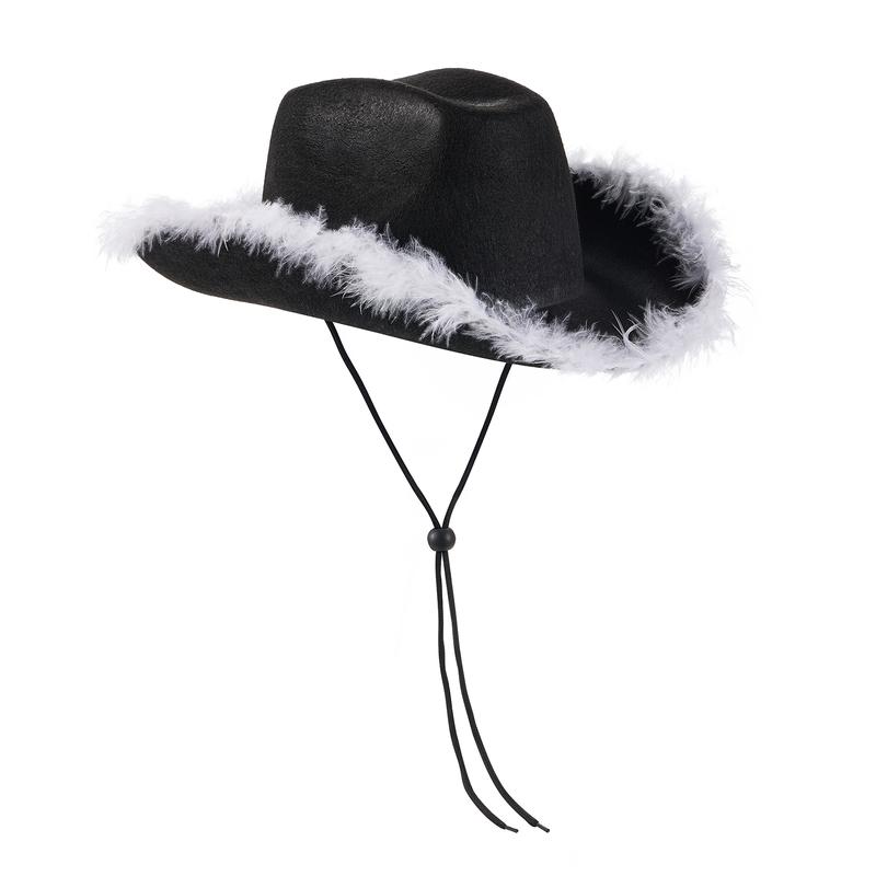 Cowgirl Hat for Women Cowboy Hats Fluffy Feather Brim Cowgirl Accessories for Cosplay Costume Party Halloween Carnival