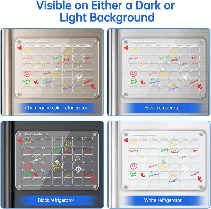 Acrylic Magnetic Calendar Monthly and to Do List for Fridge, Acrylic Clear Magnetic Dry Erase Board Calendar for Refrigerator, Reusable Planning Board, Planner Includes 6 Dry Erase Markers