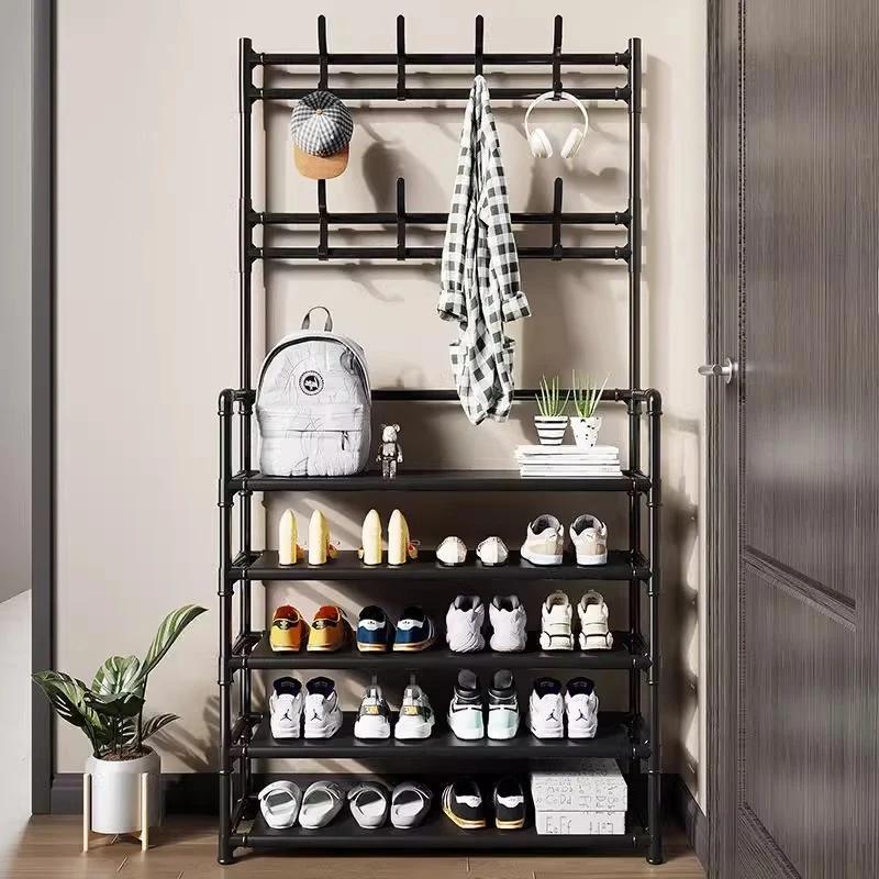 simple floor standing clothes and hat rack, shoe rack integrated DIY household shoe and hat cabinet bracket, bedroom, living room hanging clothes rack, shoe rack