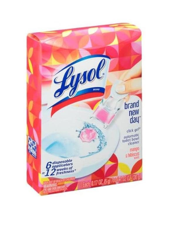 Lysol Click Gel Automatic Toilet Bowl Cleaner, Gel Toilet Bowl Cleaner, For Cleaning and Refreshing, Mango & Hibiscus, 6 Count (Pack of 1)