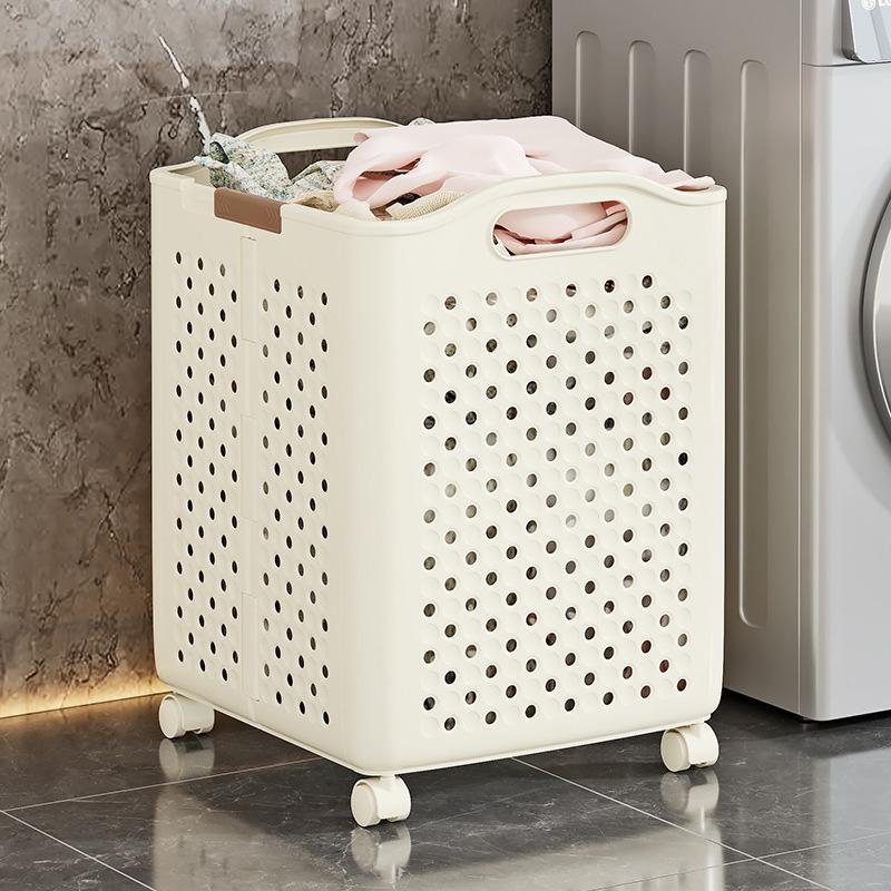 Foldable Laundry Basket, 1 Count Large Capacity Household Dirty Clothes Basket with Wheel, Home Organizer for Bathroom, Laundry Room