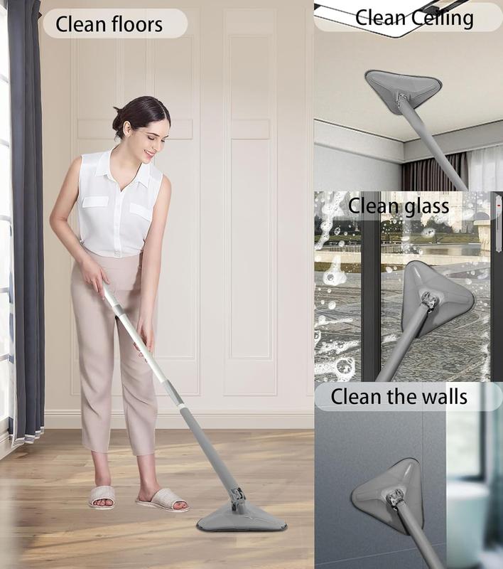 Microfiber mop imitates hand twisted triangular mop, with scraper strip, household lazy mop, hands-free washing, wet and dry dual-purpose, one mop for cleaning glass ceiling, wall and floor