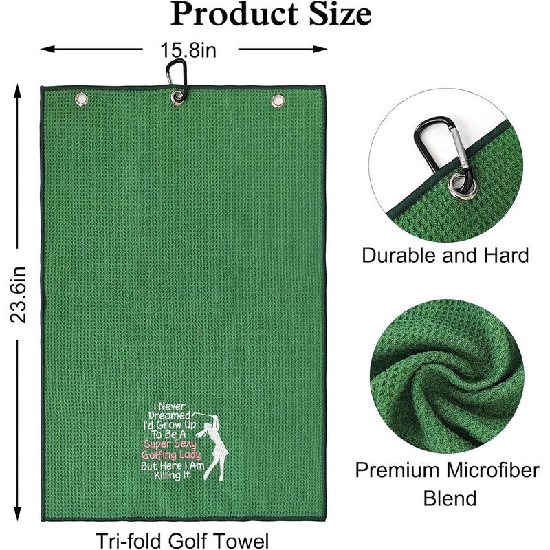 Super Sexy Golfing Lady Funny Golf Towel, Embroidered Green Golf Towels for Golf Bags with Clip, Golf Gifts for Men Woman, Birthday Gifts for Golf Fan, Retirement Gift, Mom Golf Towel