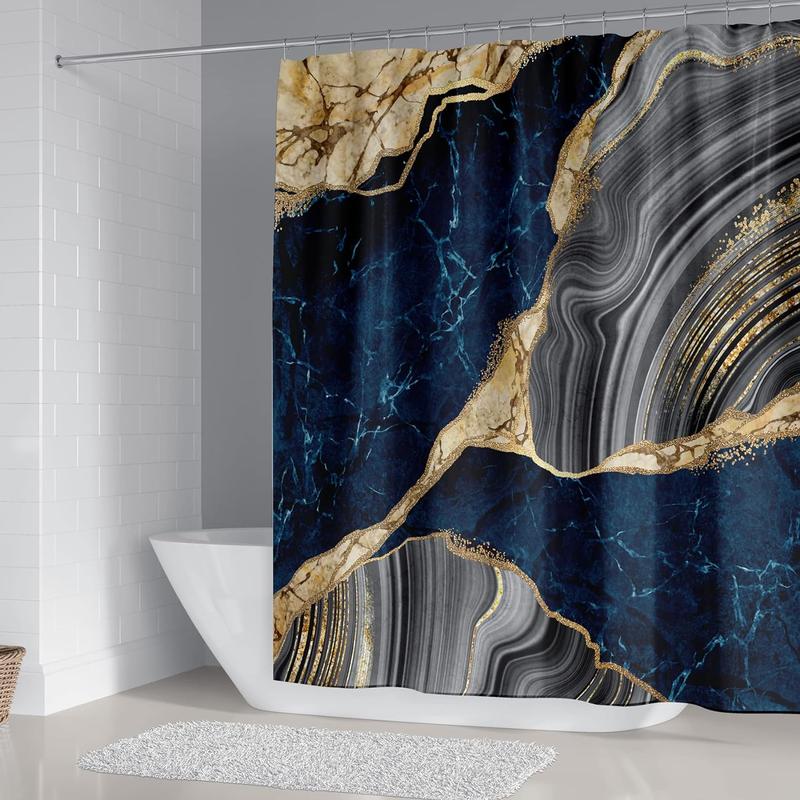 4Pcs Marble Shower Curtain Sets with 12 Hooks - Luxury Bathroom Decor Sets Traditional Waterproof