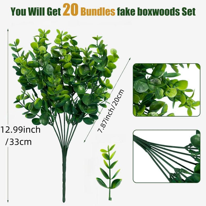 Artificial Boxwood Shrubs, 20pcs set UV-resistant Faux Boxwood Shrubs, Decorative Plants for Outdoor & Indoor Decor