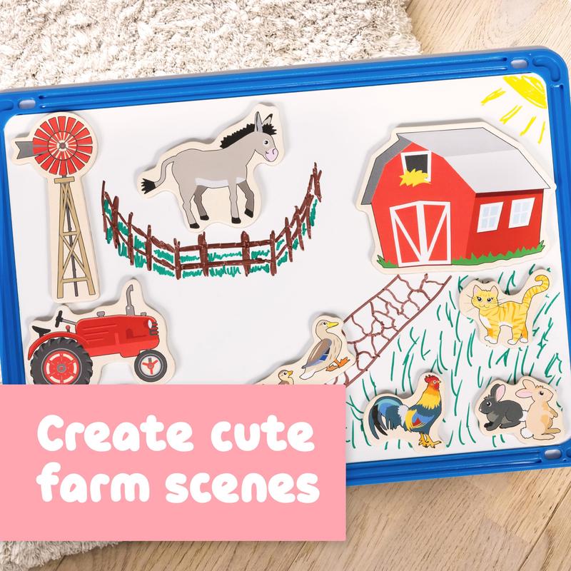 Wooden Magnets - Farm - Set of 20 - Magnets for Kids Ages 2+ - Cute Farm Magnets for Fridges, Whiteboards and More