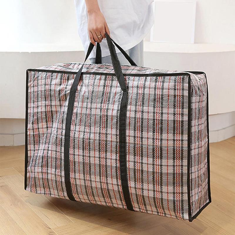 Plaid Pattern Large Capacity Woven Bag, 1 Count Portable Waterproof Travel Storage Bag for Clothes, Bedding, Quilt, Blanket, Toys