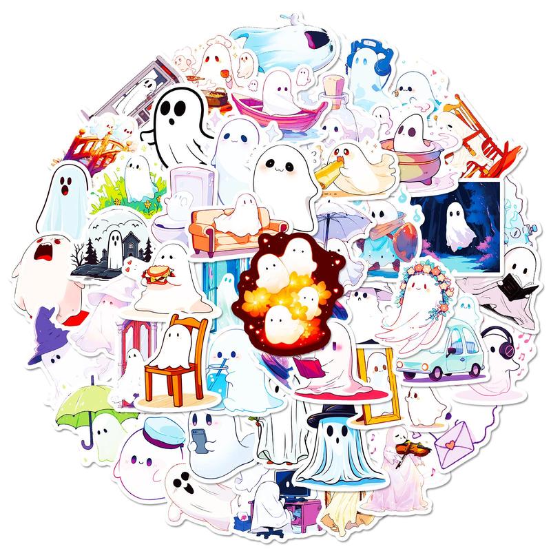 50pcs Cute Cartoon Ghost Pattern Sticker, Naughty Stickers, Creative Multi-purpose Sticker for Diy Craft, Waterproof Decorative Sticker for Car Bike Laptop Phone Luggage Guitar Water Bottle