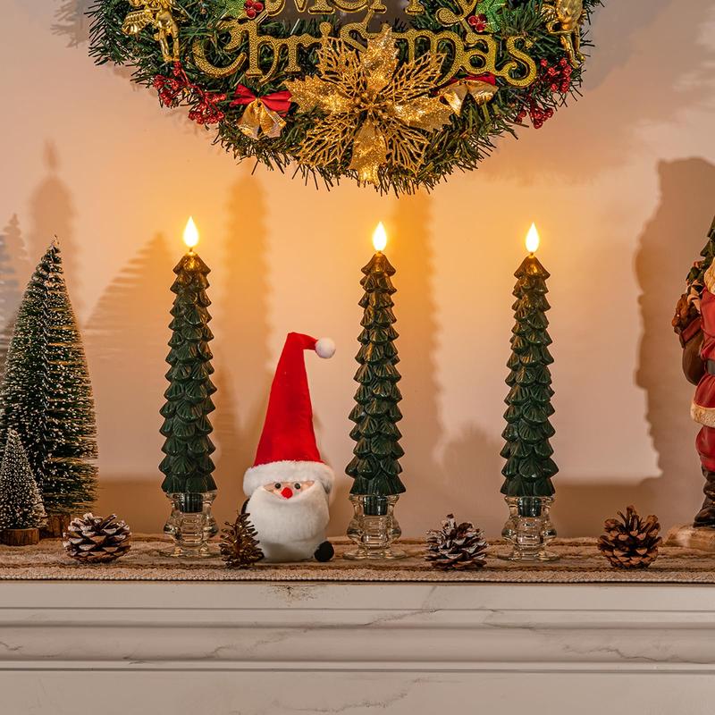 Christmas Tree Candles，Flameless Taper Candles for Christmas Trees，Christmas gift, Real Wax LED Battery Operated with Warm 3D Wick for Holiday and Wedding Decor gift.