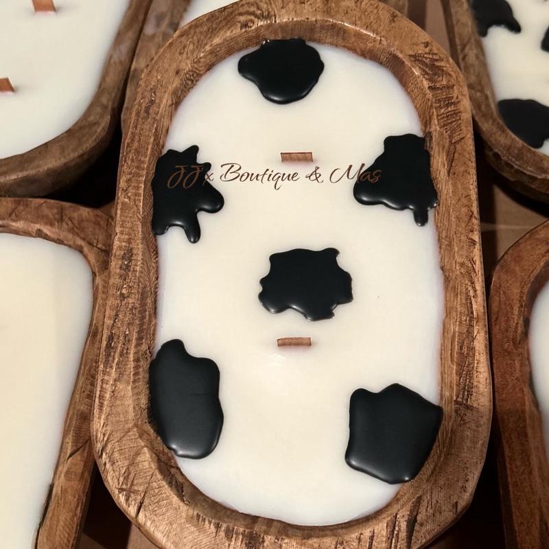 Cow print dough bowls candles