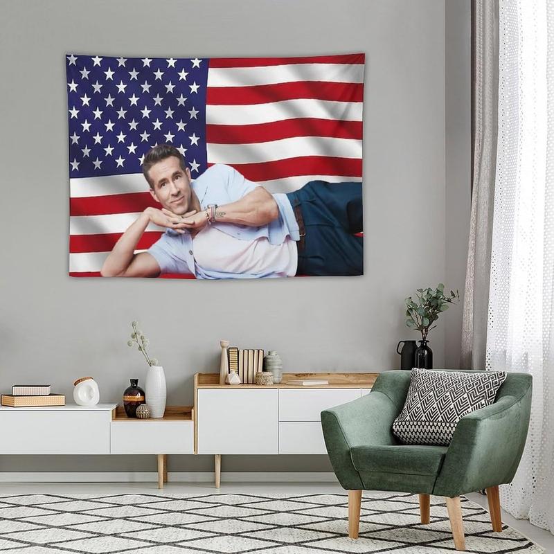 Ryan American Stars Tapestry Stars Reynolds Flag Tapestry Suitable for College Dormitory Bedroom Living Room Office Party Decoration Gift Style