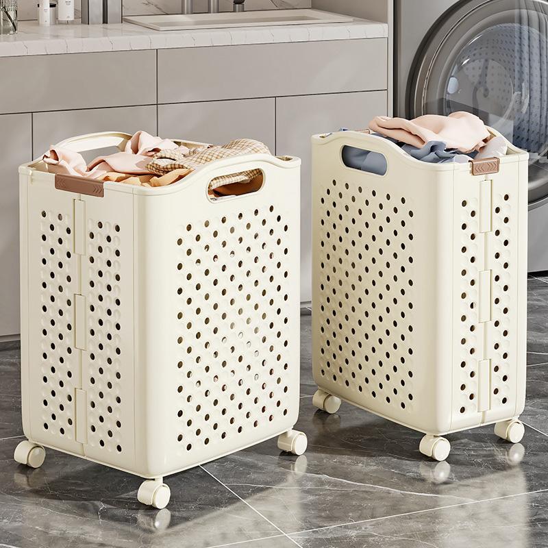 Foldable Laundry Basket, 1 Count Large Capacity Household Dirty Clothes Basket with Wheel, Home Organizer for Bathroom, Laundry Room