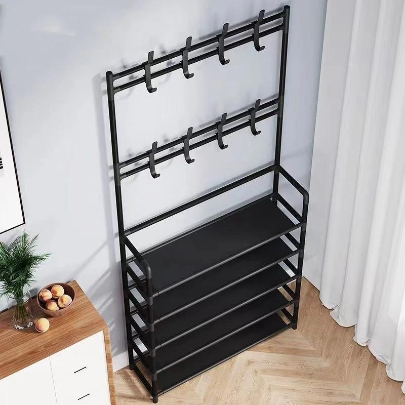 simple floor standing clothes and hat rack, shoe rack integrated DIY household shoe and hat cabinet bracket, bedroom, living room hanging clothes rack, shoe rack