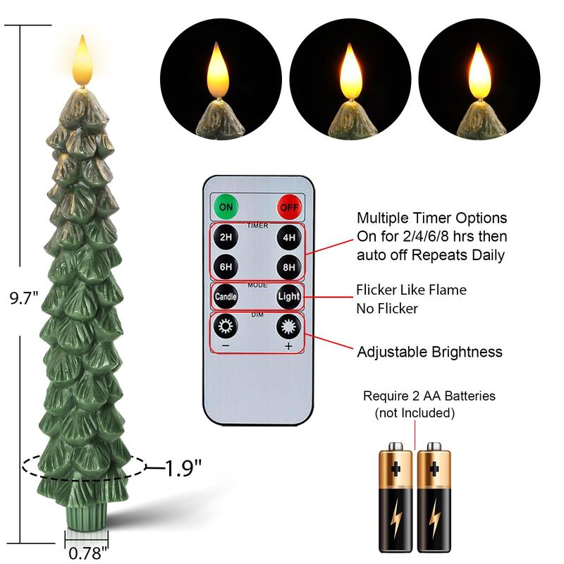 Christmas Tree Candles，Flameless Taper Candles for Christmas Trees，Christmas gift, Real Wax LED Battery Operated with Warm 3D Wick for Holiday and Wedding Decor gift.