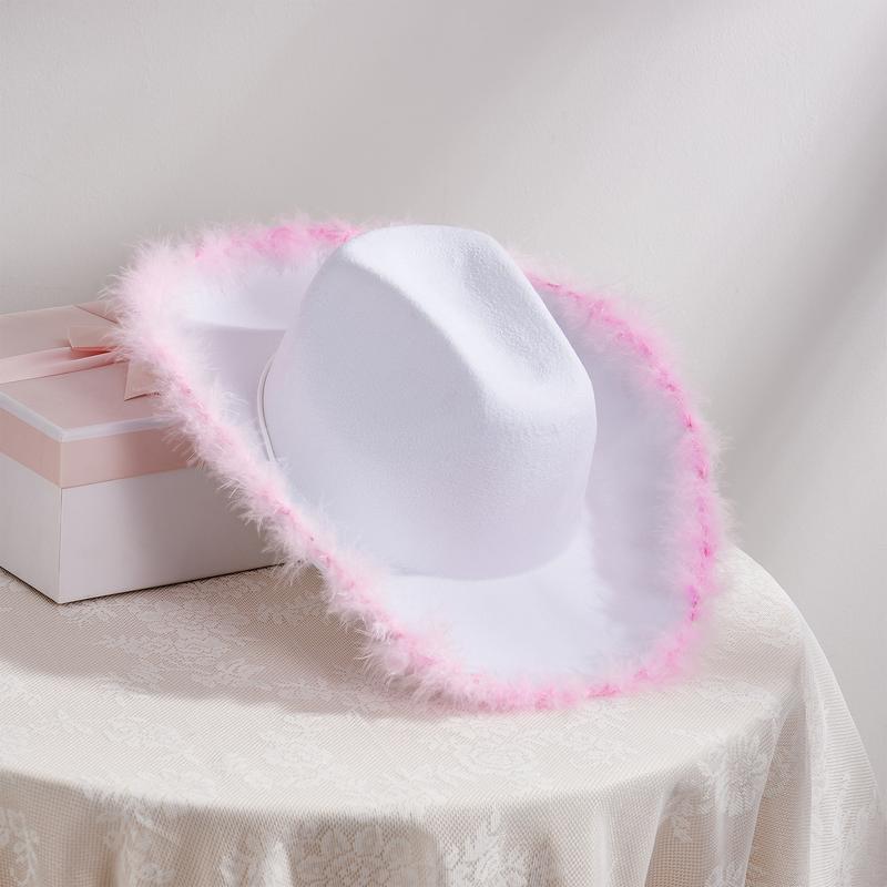 Cowgirl Hat for Women Cowboy Hats Fluffy Feather Brim Cowgirl Accessories for Cosplay Costume Party Halloween Carnival