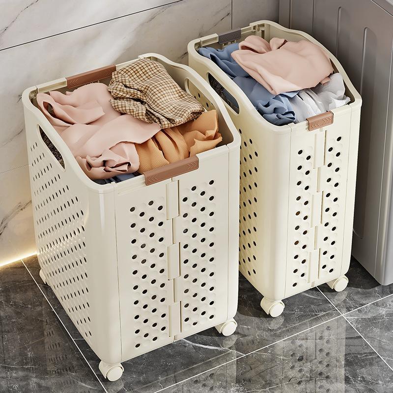 Foldable Laundry Basket, 1 Count Large Capacity Household Dirty Clothes Basket with Wheel, Home Organizer for Bathroom, Laundry Room