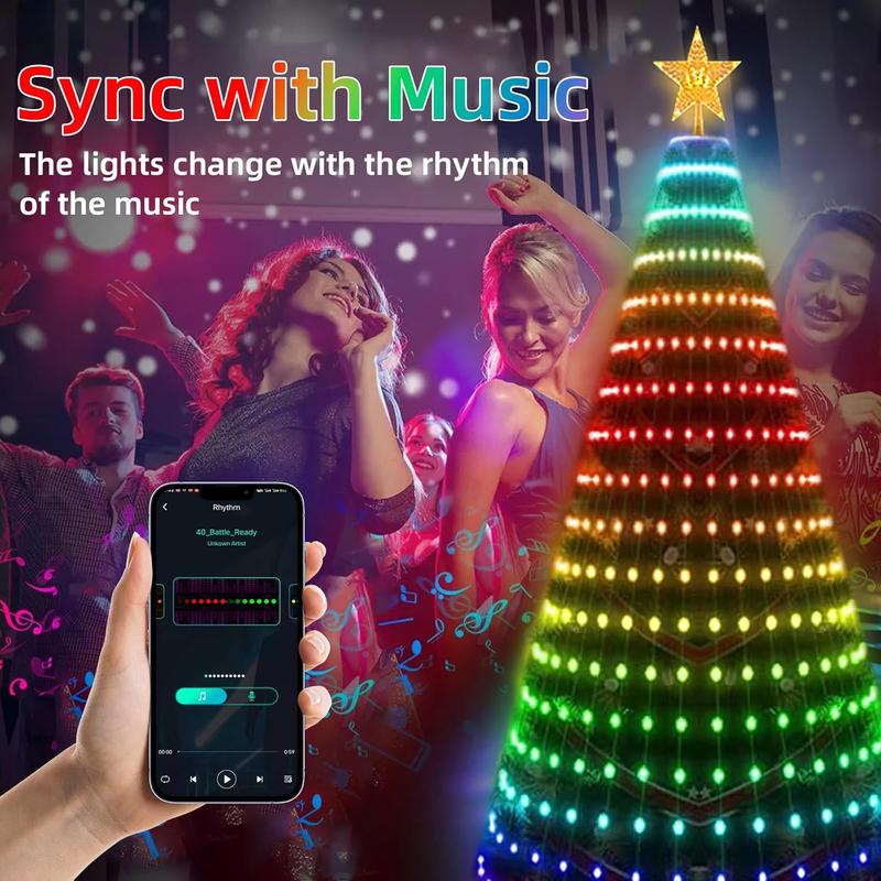 Smart Christmas Tree Light, LED Light with Music Sync, Dynamic DIY Christmas Tree Light with Remote & APP Control, Decorative Light for Indoor & Outdoor