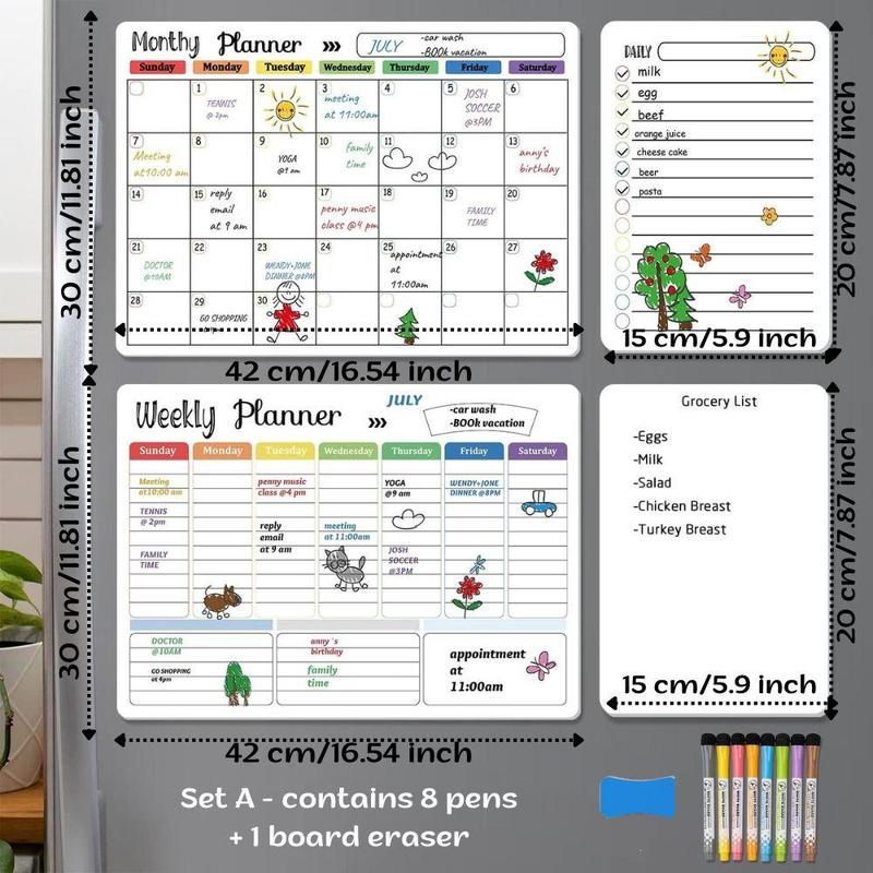 Magnetic Weekly Planner Board, 1 Set Magnetic Message Board with Pen & Eraser, Reusable Refrigerator Magnet Whiteboard, Kitchen Decoration, Home Life Record