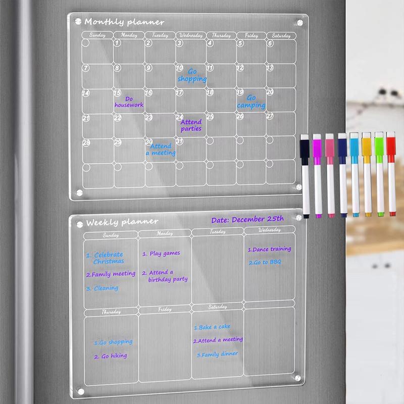 Acrylic Magnetic Calendar Monthly and to Do List for Fridge, Acrylic Clear Magnetic Dry Erase Board Calendar for Refrigerator, Reusable Planning Board, Planner Includes 6 Dry Erase Markers