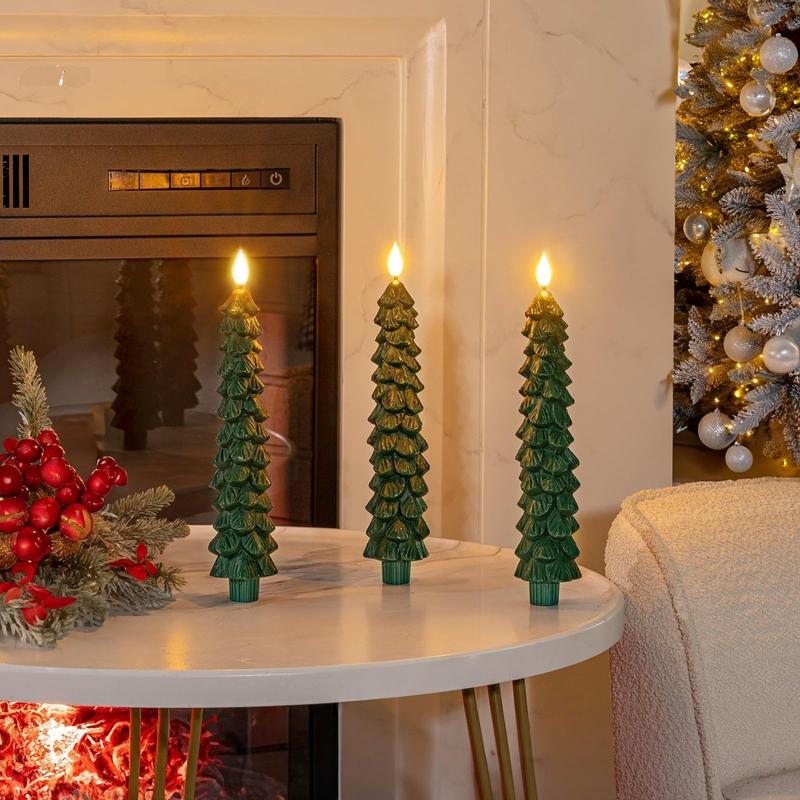 Christmas Tree Candles，Flameless Taper Candles for Christmas Trees，Christmas gift, Real Wax LED Battery Operated with Warm 3D Wick for Holiday and Wedding Decor gift.