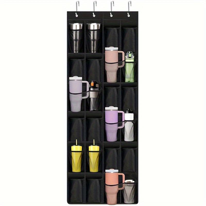 Black 24 Pockets Non-Woven Mesh Bottle Storage Bag Over the Door Stanley Cup Toy Storage Organizer for Kitchen Cabinet Pantry Closet Bedroom Bathroom