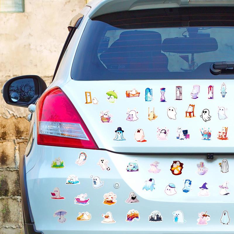 50pcs Cute Cartoon Ghost Pattern Sticker, Naughty Stickers, Creative Multi-purpose Sticker for Diy Craft, Waterproof Decorative Sticker for Car Bike Laptop Phone Luggage Guitar Water Bottle