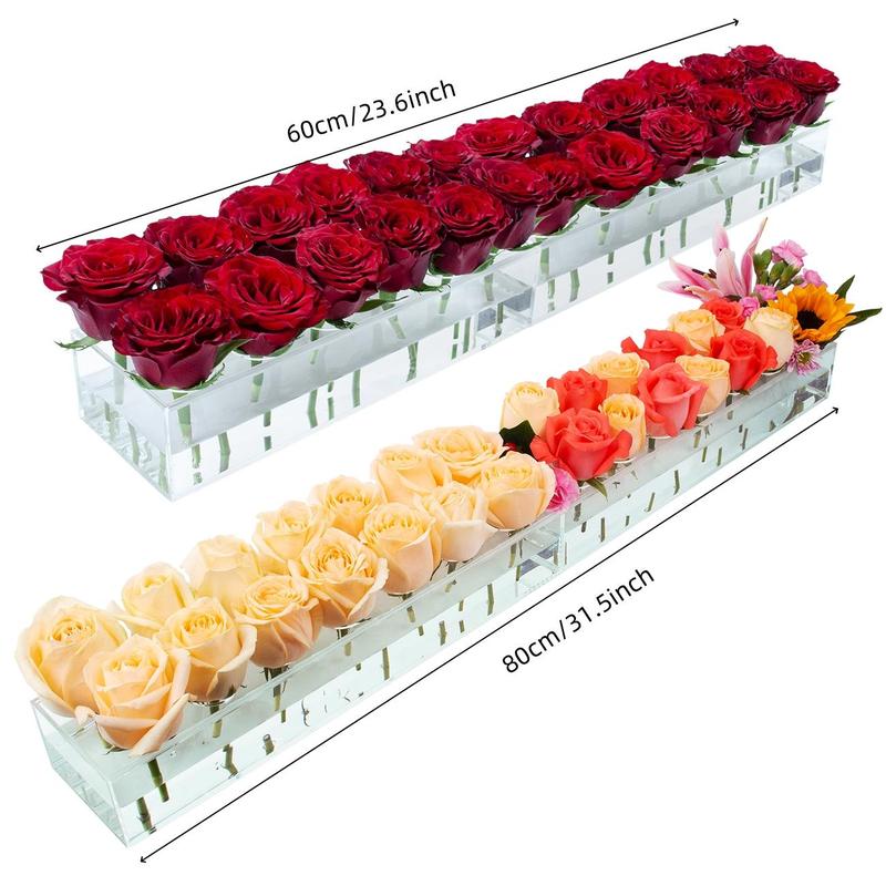 Acrylic Flower Vase without Flower, 2counts set 12 Holes Centerpiece Rectangular Flower Vase, Gift for Mom, Home Decor Supplies for Living Room Bedroom Dining Room, Spring Decor 2024