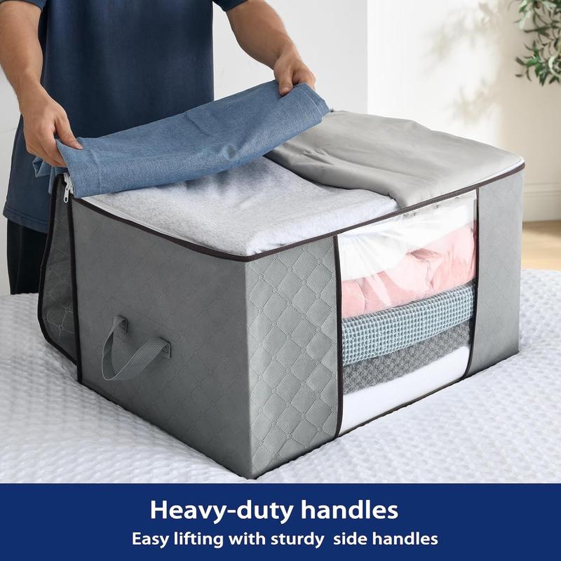 Clothes Organizers and Storage,3 Pack Large 90L Foldable Storage Bags Bedding Storage Containers with Zipper Lids, Closet Collapsible Clothing Bins for Linen Blanket Fabric Pillow Dorm