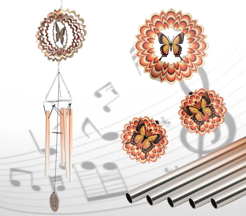 LAUDAWSUN Sympathy Wind Chimes for Outside with 3D Kinetic Wind Spinner and Large Butterfly Design, Memorial Wind Chimes for Loss of Loved One