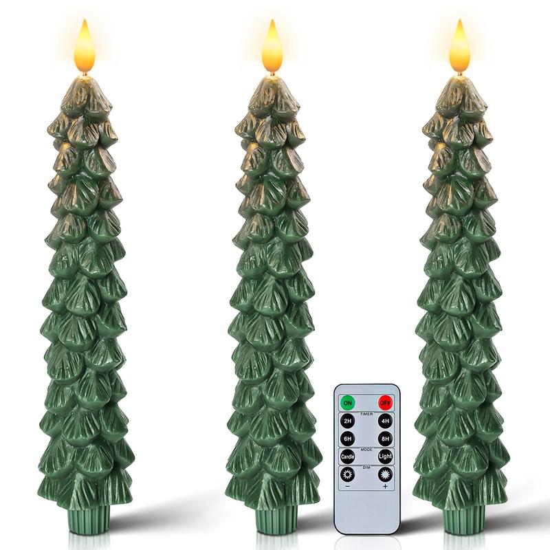 Christmas Tree Candles，Flameless Taper Candles for Christmas Trees，Christmas gift, Real Wax LED Battery Operated with Warm 3D Wick for Holiday and Wedding Decor gift.