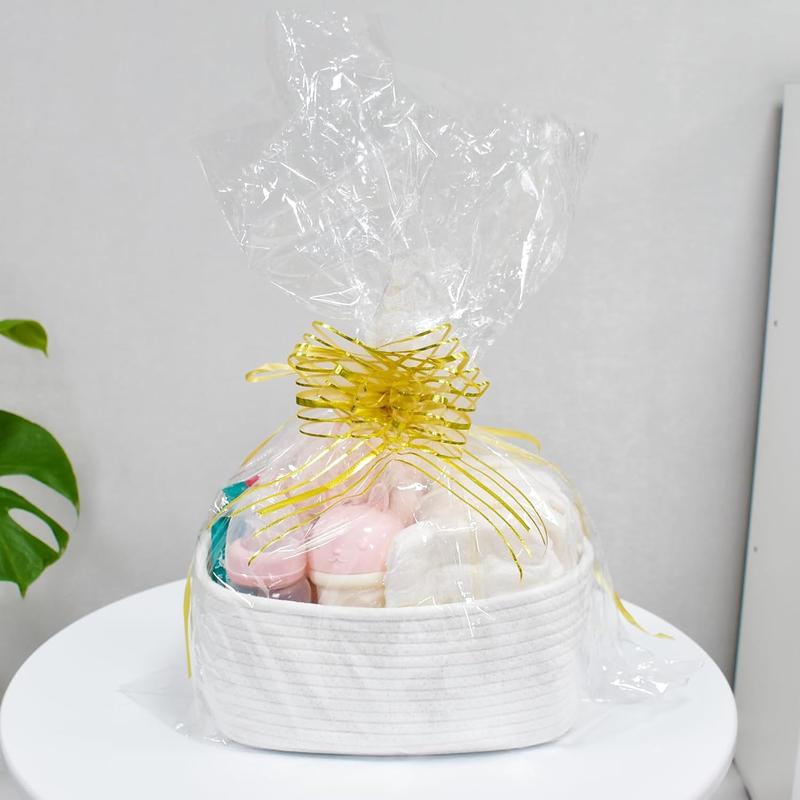 Small White Basket, Soft Woven Baskets for  and  Toys Organizer, Decorative Shelves Closet Organizing Easter Baskets Chest Box, Empty Gift Basket