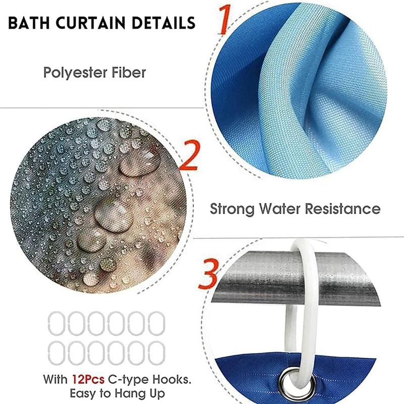 4Pcs Marble Shower Curtain Sets with 12 Hooks - Luxury Bathroom Decor Sets Traditional Waterproof