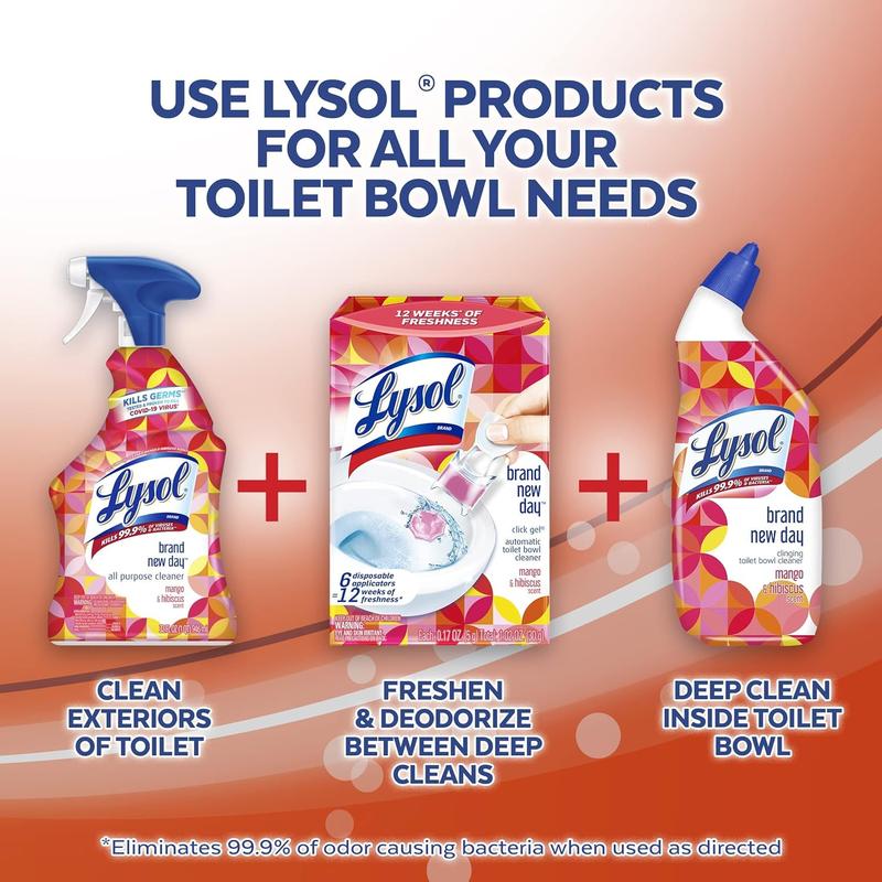 Lysol Click Gel Automatic Toilet Bowl Cleaner, Gel Toilet Bowl Cleaner, For Cleaning and Refreshing, Mango & Hibiscus, 6 Count (Pack of 1)