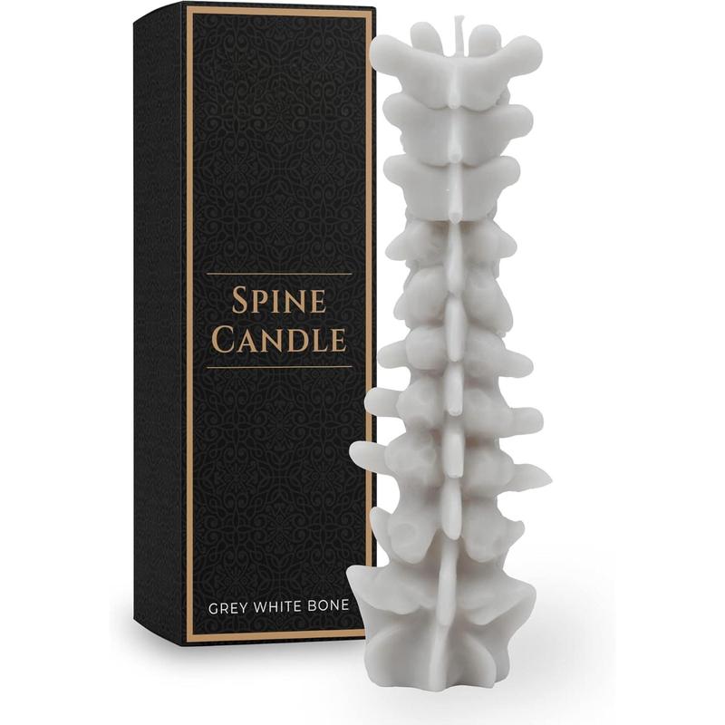 Spine Candle for Halloween Decor - Premium Unscented Soy Candle w Cotton Wick for Clean Burn - Goth Room Decor Vertebra Candles for Parties, Home, Rituals, Halloween Decorations Indoor - Gray