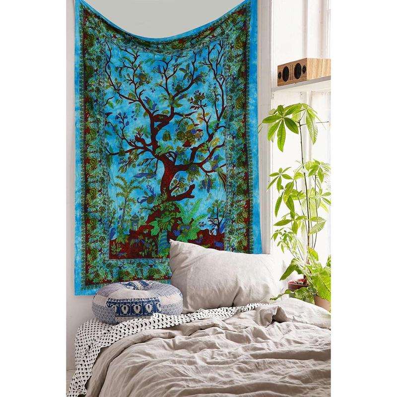 Turquoise Tree of Life  Size Indian Bohemian Wall Art Tapestry - Mandala Tapestry, Hippie Tapestries Psychedelic Boho Tapestry, Wall Hanging for Bedroom (52x82 Inches)