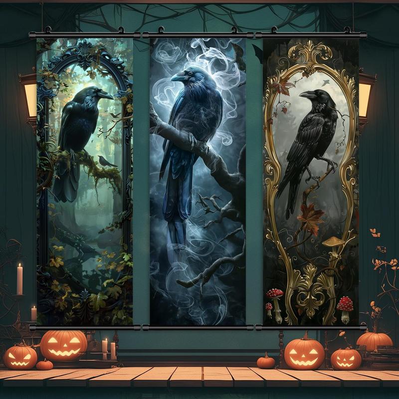 Crow Pattern Wall Art, 3 Counts set Hanging Banner, Scary Animal Decorations, Horror Poster, Party Posters, Home Wall Decoration