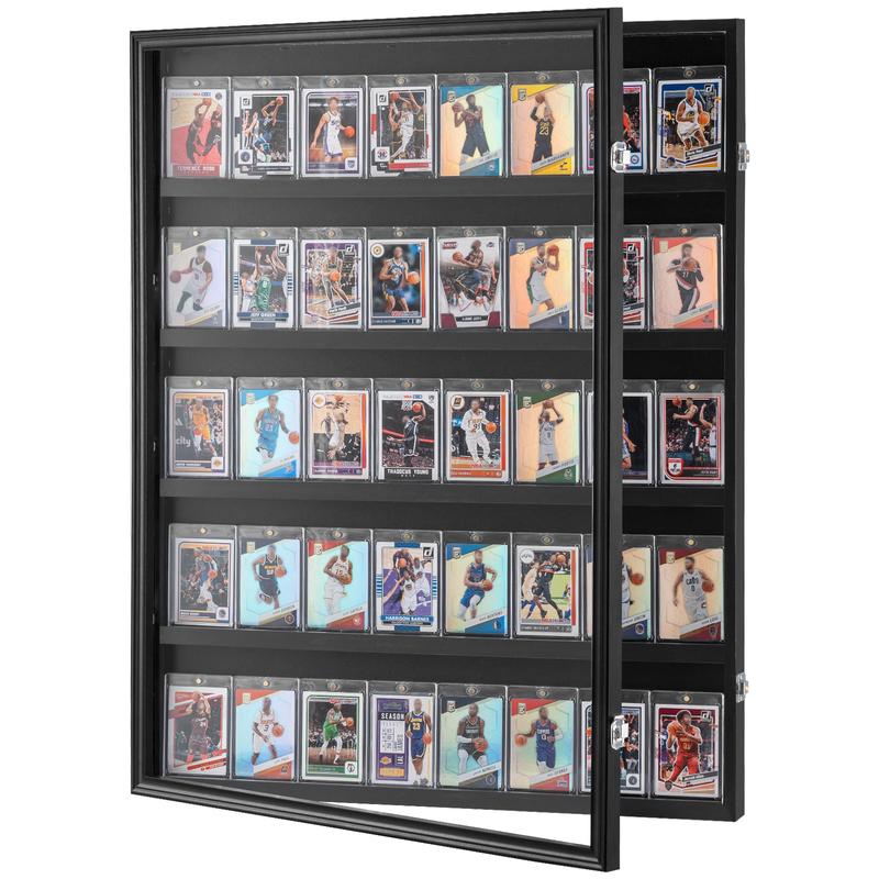 VEVOR 35 Graded Sports Card Display Case, 24.3x30.5x2.1 in, Baseball Card Display Frame with 98% UV Protection Clear View PC Glass, Lockable Wall Cabinet for Football Basketball Hockey Trading Card Organiser Racks