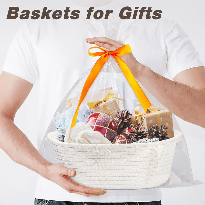 Small Woven Basket with Gift Bags and Ribbons Durable Baskets for Christmas Gifts Empty Small Rope Basket for Storage 12