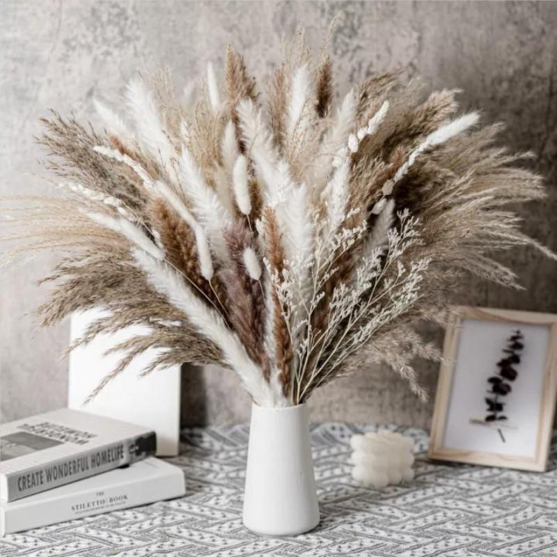 Artificial Pampas Grass Bouquet, 80pcs set Boho Style Dried Pampas Grass, Home Decor Supplies for Living Room, Bedroom, Bathroom, Wedding, Festivities, Baby Shower, Holiday