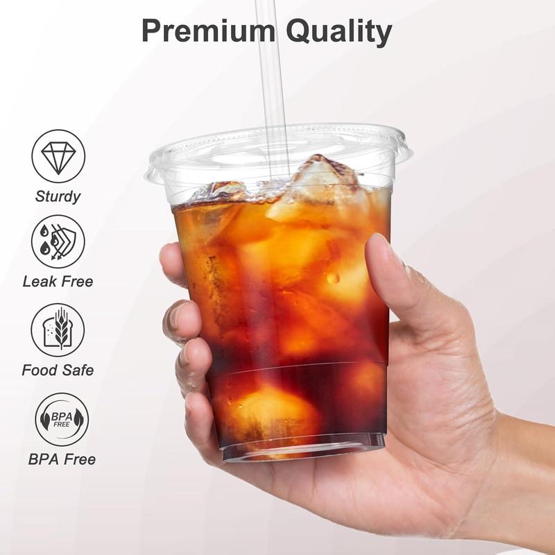 100 count - 16 oz Clear Plastic Cups with Lids and Straws, Sturdy & Food Safe Iced Coffee Cups with lids, Iced Coffee Cup, Disposable Cups Plastic Coffee Cups Smoothie Cups for Cold Drinks