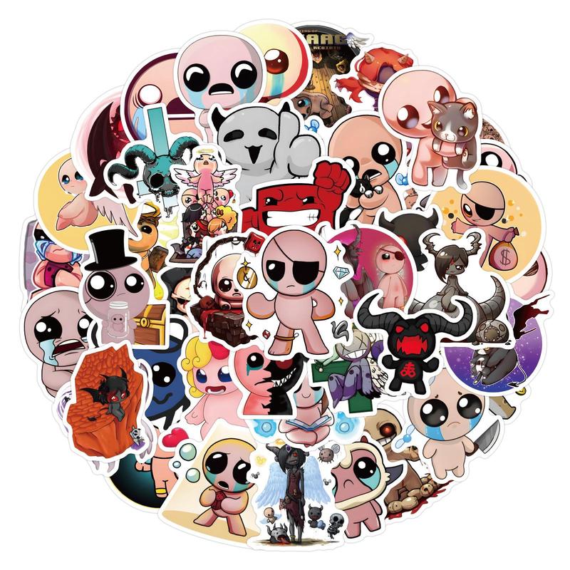 Cartoon The Binding of Isaac Graffiti Sticker, 50pcs set Round Cartoon Pattern Decorative Sticker, Waterproof Self Adhesive Decor Paper for Gift