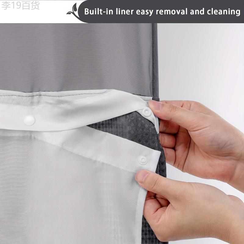 Waffle Weave Fabric Shower Curtain with Snap-in Liner and Sheer View Top Window - Hotel Quality, Spa-Like Bathroom Divider, Easy to Clean, Water-Resistant Twill Weave Polyester Bath Accessory, Grommet Top, Machine Washable, Universal Holida